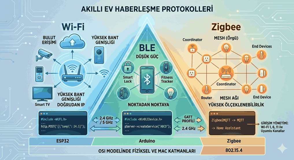 Modern Akıllı Ev Ekosistemlerinde Haberleşme Katmanları ve Protokol Analizi
