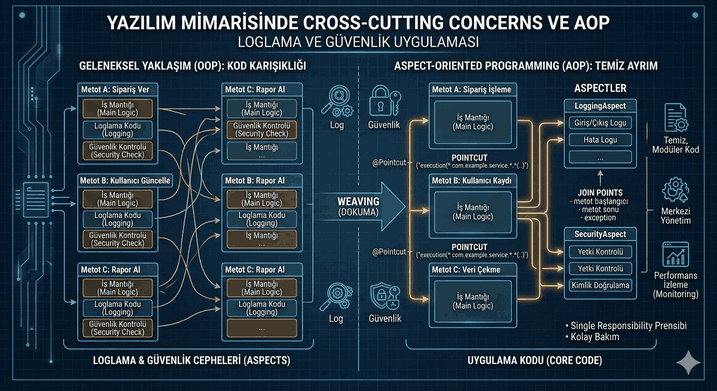 Cross-Cutting Concerns: Aspect-Oriented Programming (AOP) ile Loglama ve Güvenlik