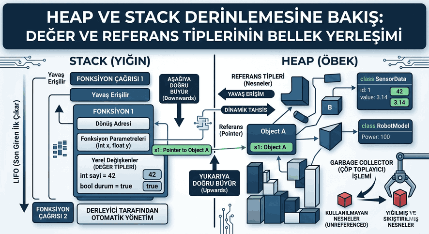 Heap ve Stack Derinlemesine Bakış: Değer ve Referans Tiplerinin Bellek Yerleşimi