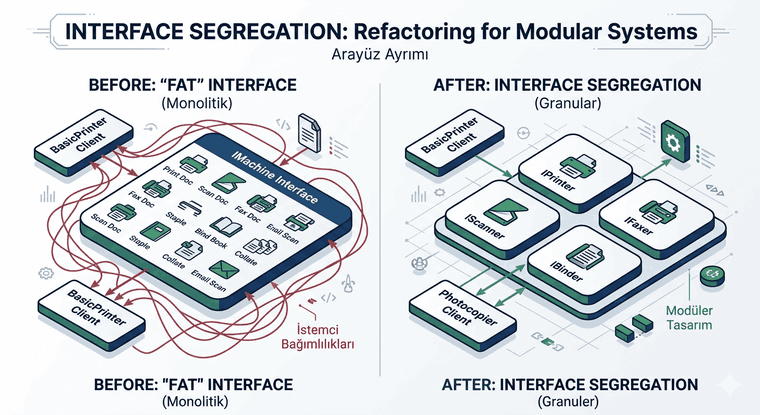 Interface Segregation: "Yağlı" Arayüzleri Parçalayarak İstemci Bağımlılıklarını Azaltmak