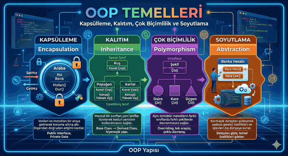 OOP Temelleri: Kapsülleme, Kalıtım, Çok Biçimlilik ve Soyutlama